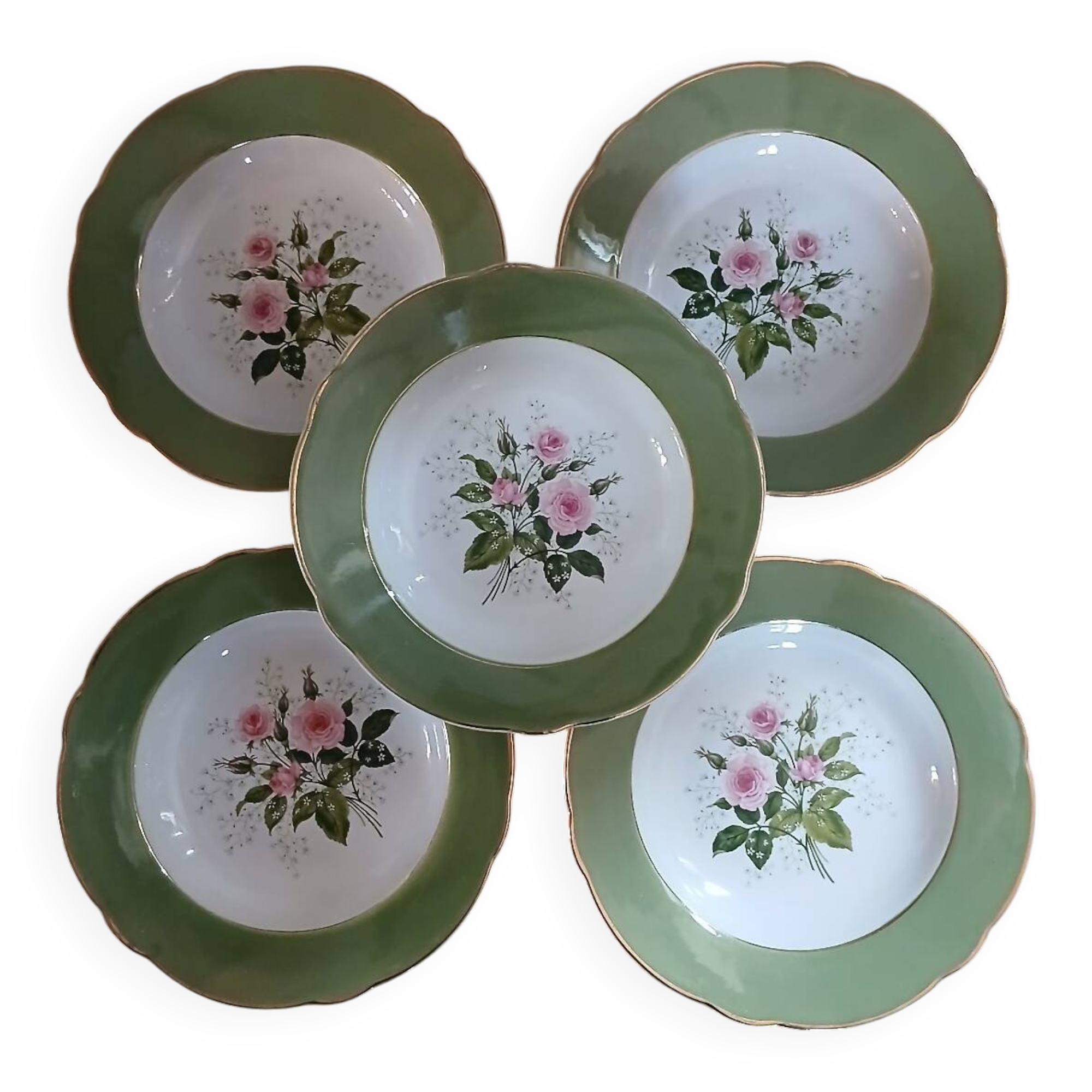 5 assiettes creuses anciennes Lunéville K&G 