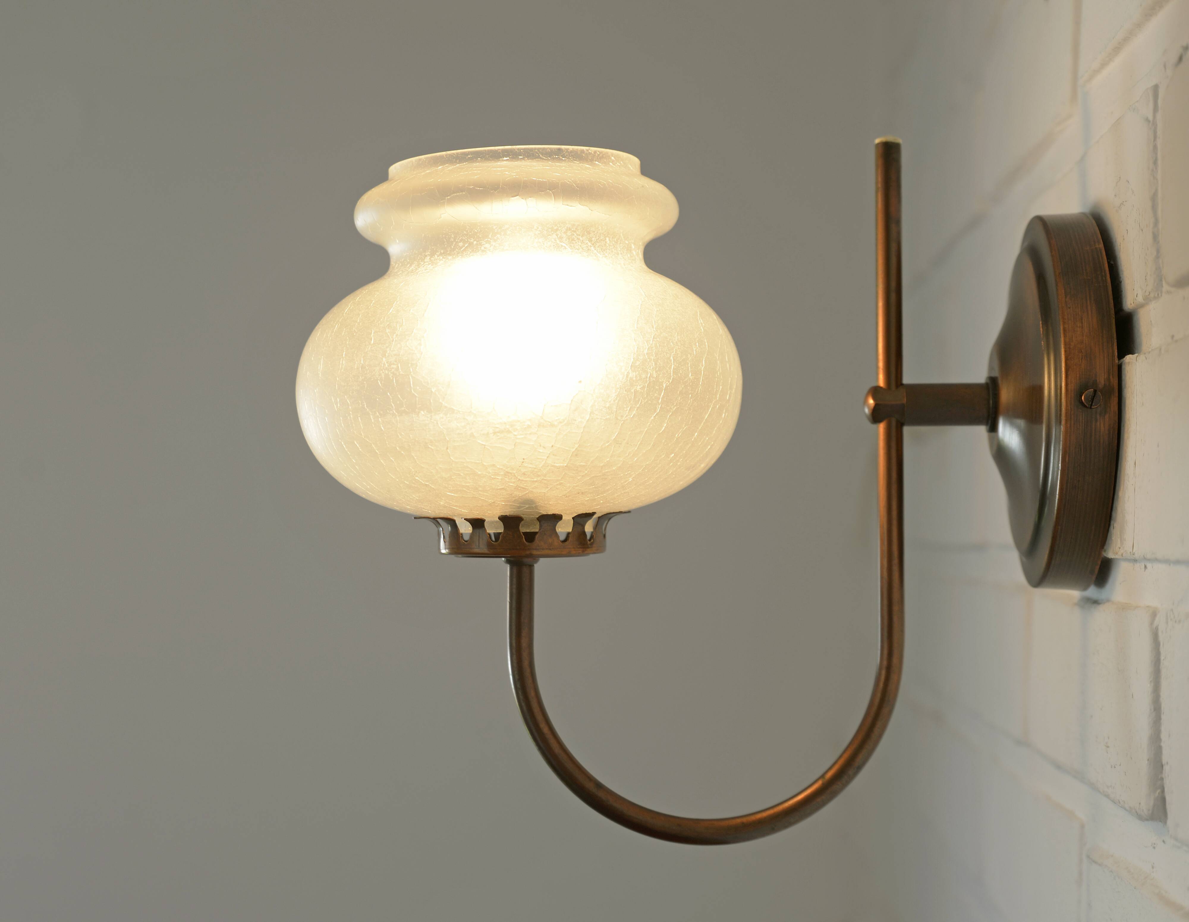 Vintage wall lamps / set of 3 / copper and ice glass rustic sconces