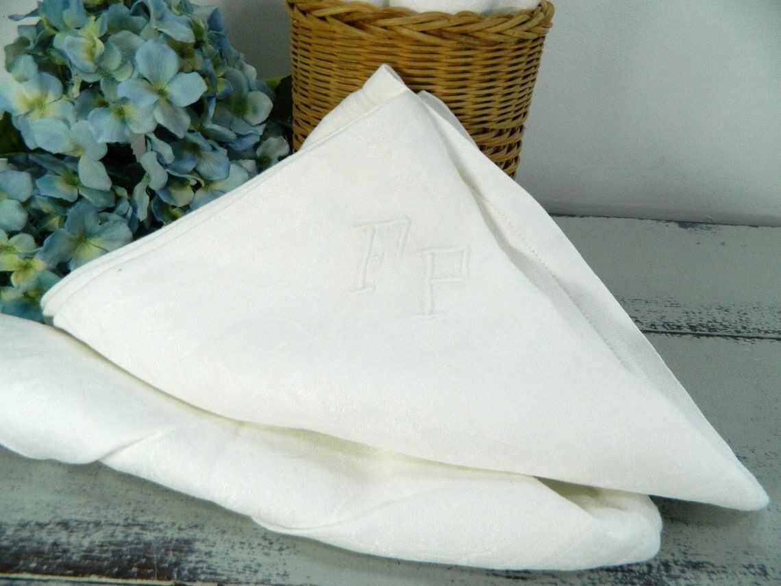 Set of 6 large damask napkins with monogram