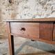Table basse ancienne en chêne français – Table de ferme rustique du XIXe siècle avec tiroir et panneau de rangement coulissant, vers 1850