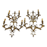 Large Italian Tole Gold Gilded Sconces Set of 2  1960’s 