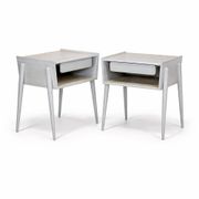 Set of 2 oak bedside tables, suede, 1960.