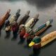 6 duck-shaped knife holders in lacquered wood