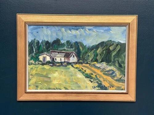 Swedish Oil on Canvas "Landskap" by Kersti Flyckt, Vintage & Framed 59×43cm