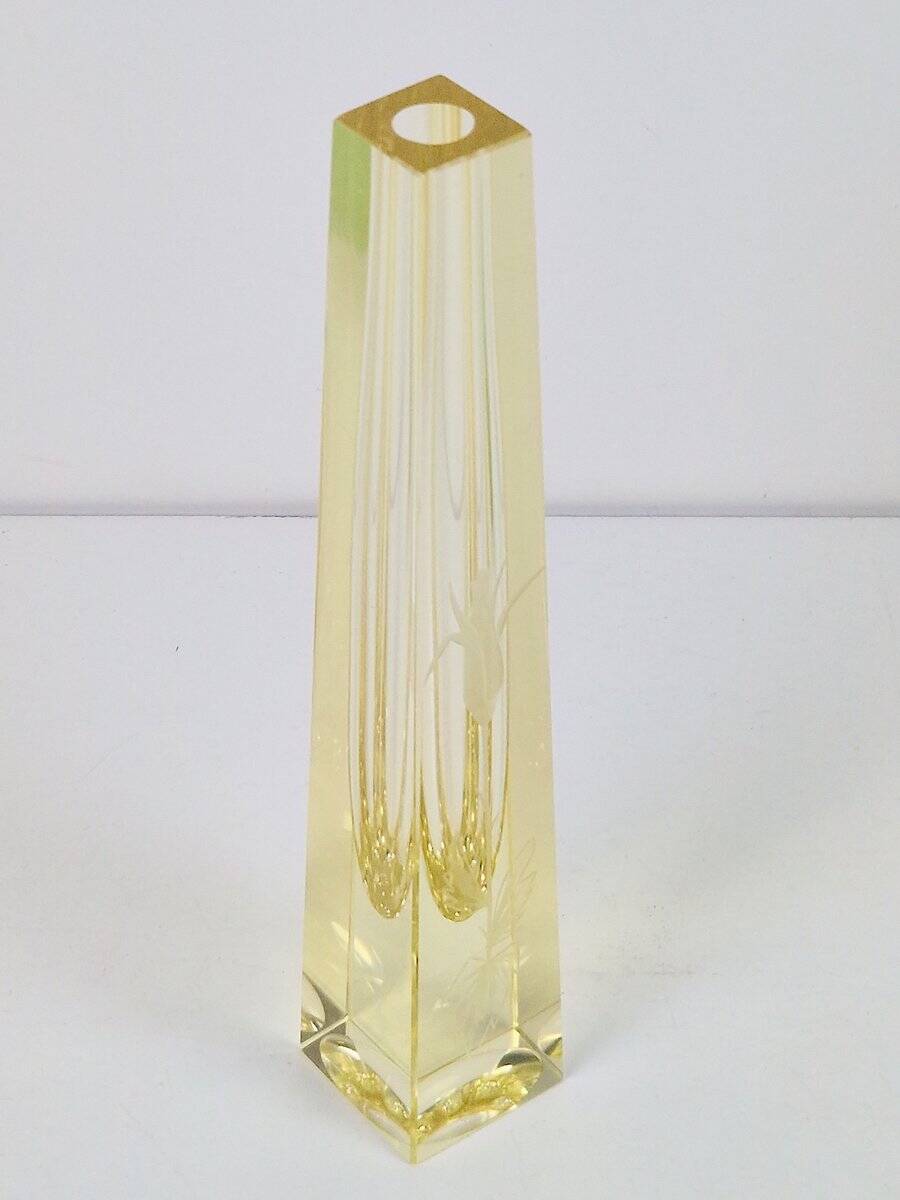 Citrine Drop Cut Engraved Glass Vase by Antonin Drobnik for ZBS, 1960s
