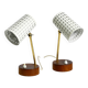 A pair of mid-century modern bedside lamps with perforated metal shades