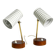 A pair of mid-century modern bedside lamps with perforated metal shades