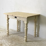 Table, legs light beige, top solid wood raw