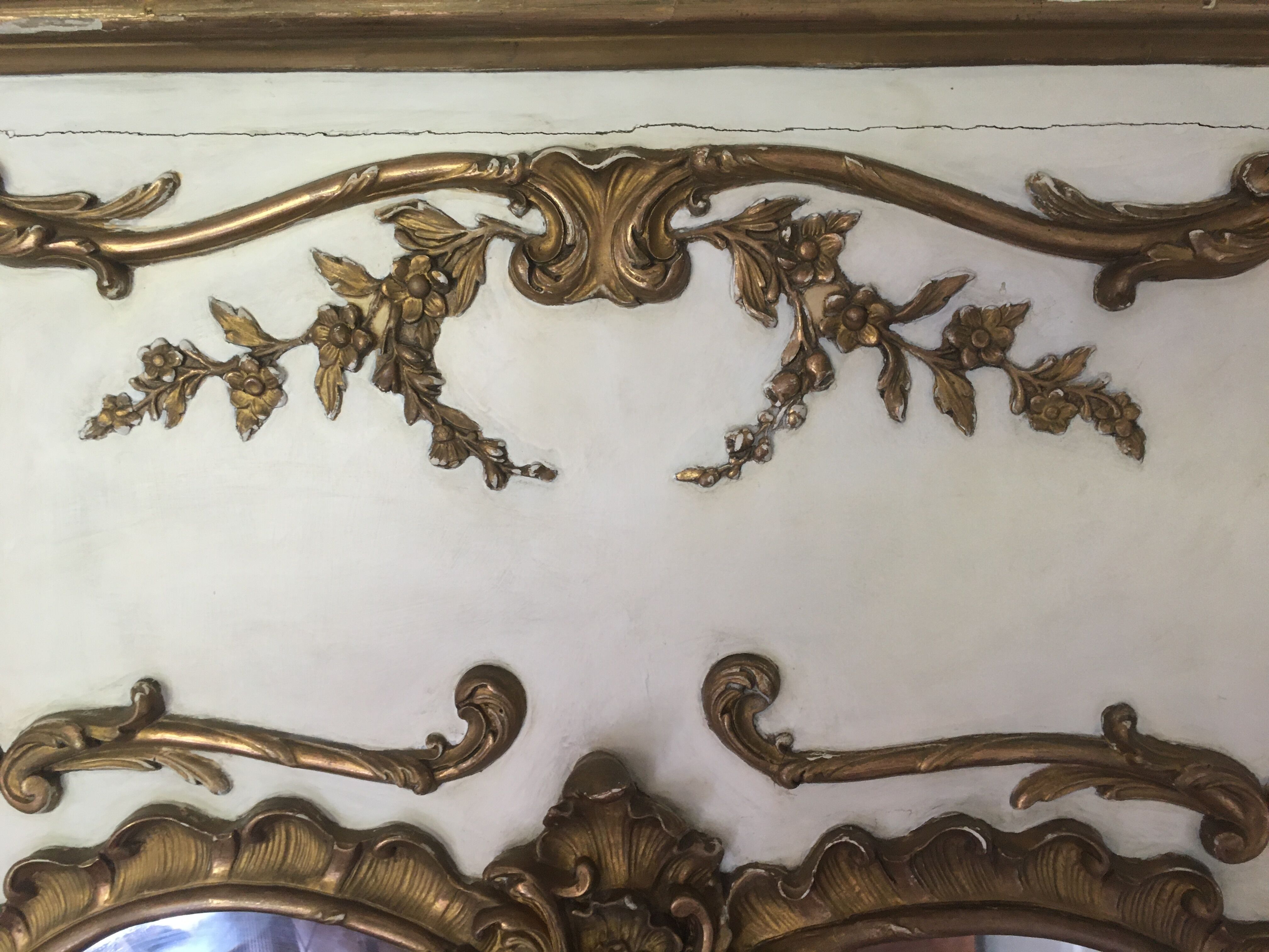 Trumeau style Louis XV 18th-century mirror bevelled white ivory gilding