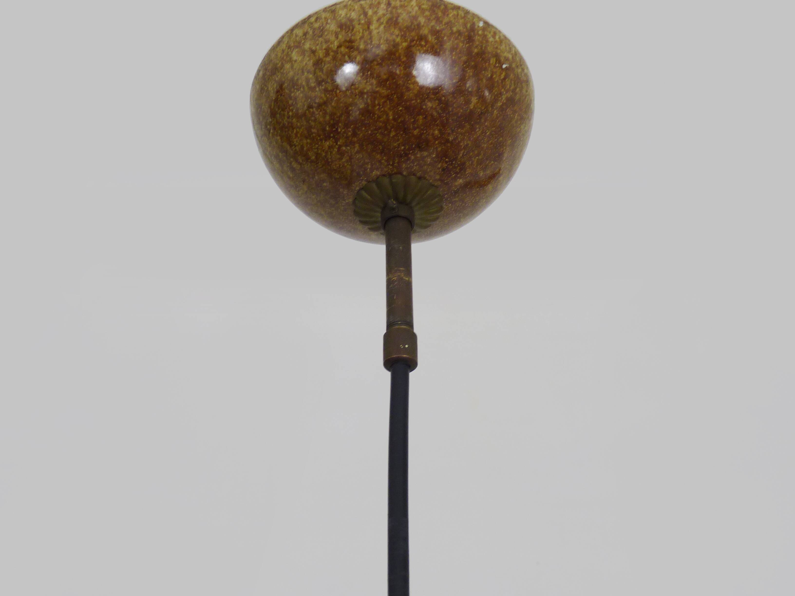 3-light chandelier with glazed sandstone balls. 50s-60s Italy