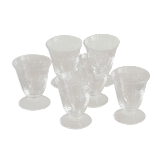 Set of 6 wine glasses with stylized branch motif