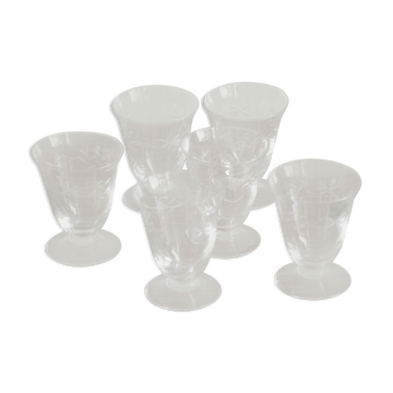 Lot de 6 verres à vin motif de branche stylisée