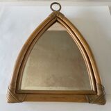 VINTAGE RATTAN MIRROR TRIANGULAR SHAPE  52 X 31 cm