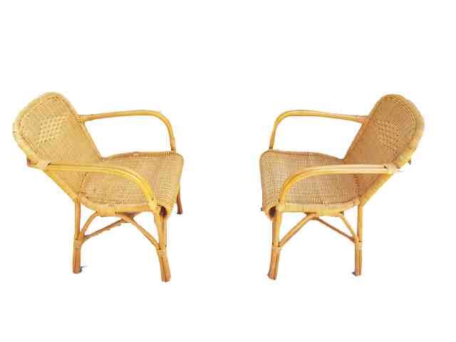Paire de fauteuils en rotin 1970