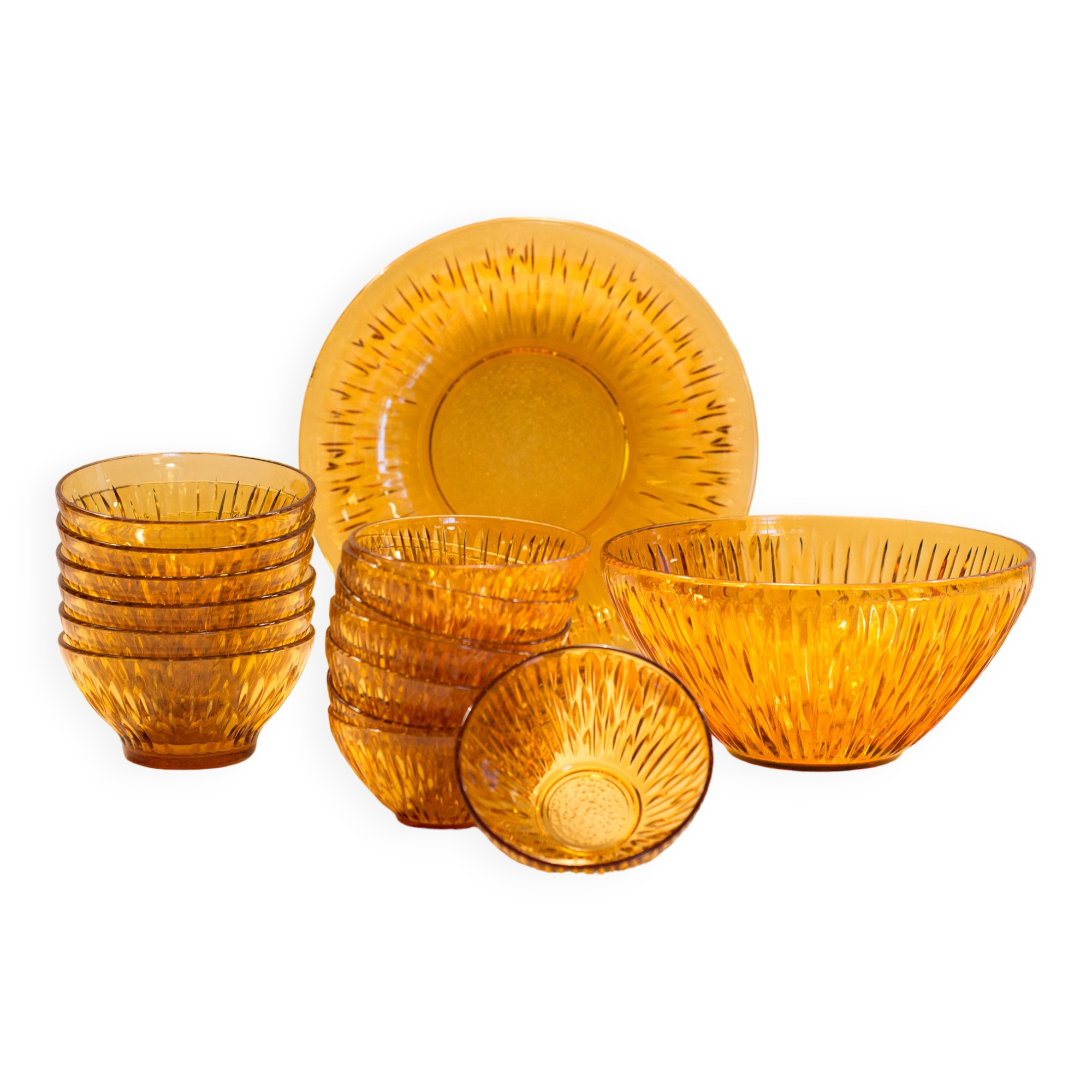 Amber glass flower service 16 pieces