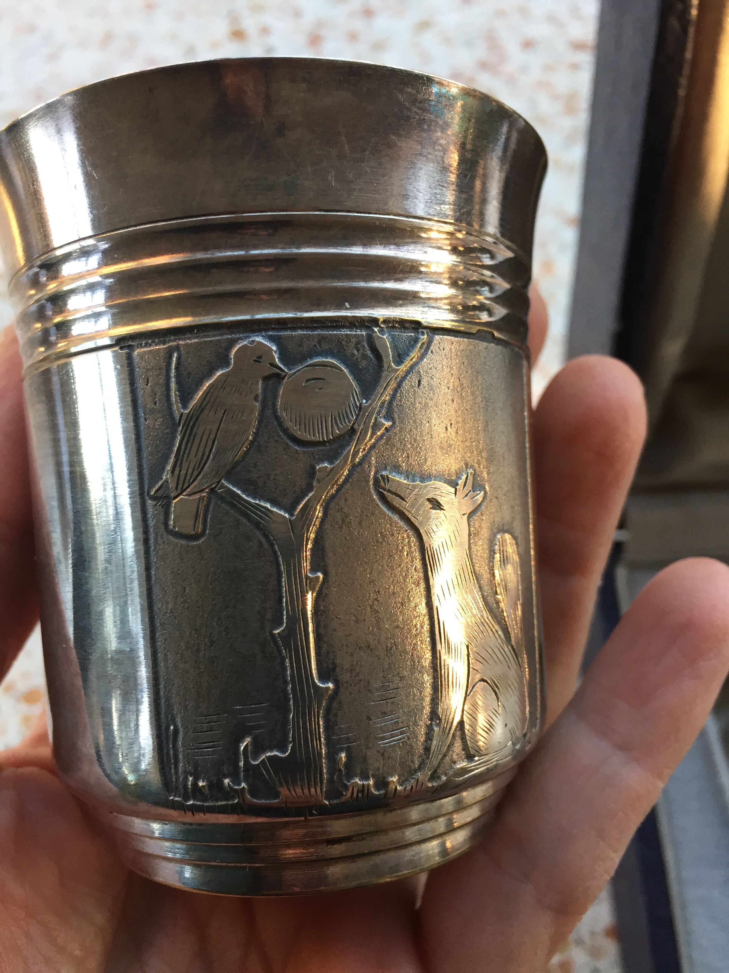 Timpani box and silver metal towel round