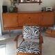 Scandinavian style wood armchair, black and white fabric