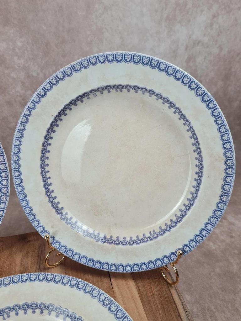 Set of 3 large antique plates, W. Adams & Sons, Etruscan Border design, Victorian Era.