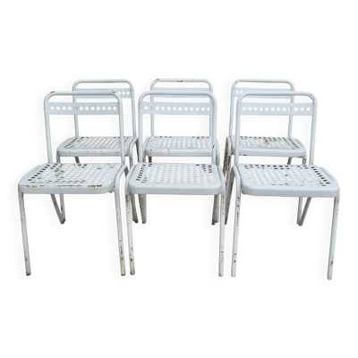 6 chaises en métal Souvignet France, vers 1960