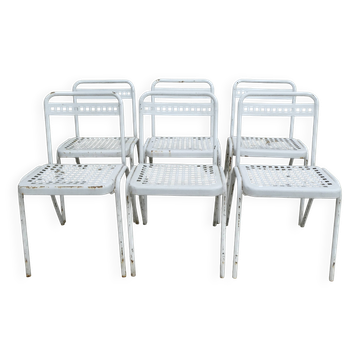 6 chaises en métal Souvignet France, vers 1960