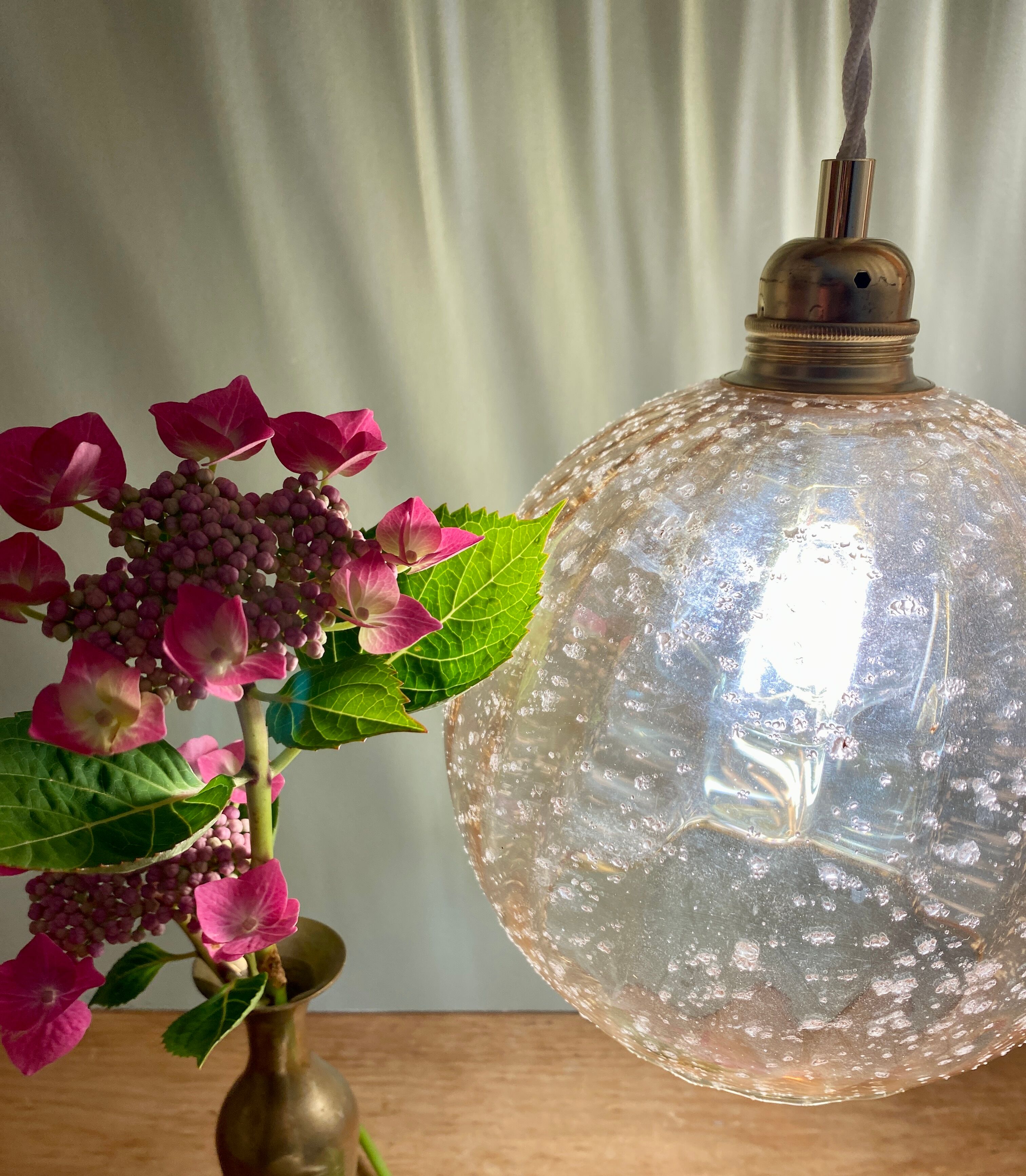 Vintage globe pendant lamp in amber glass