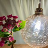 Vintage globe pendant lamp in amber glass