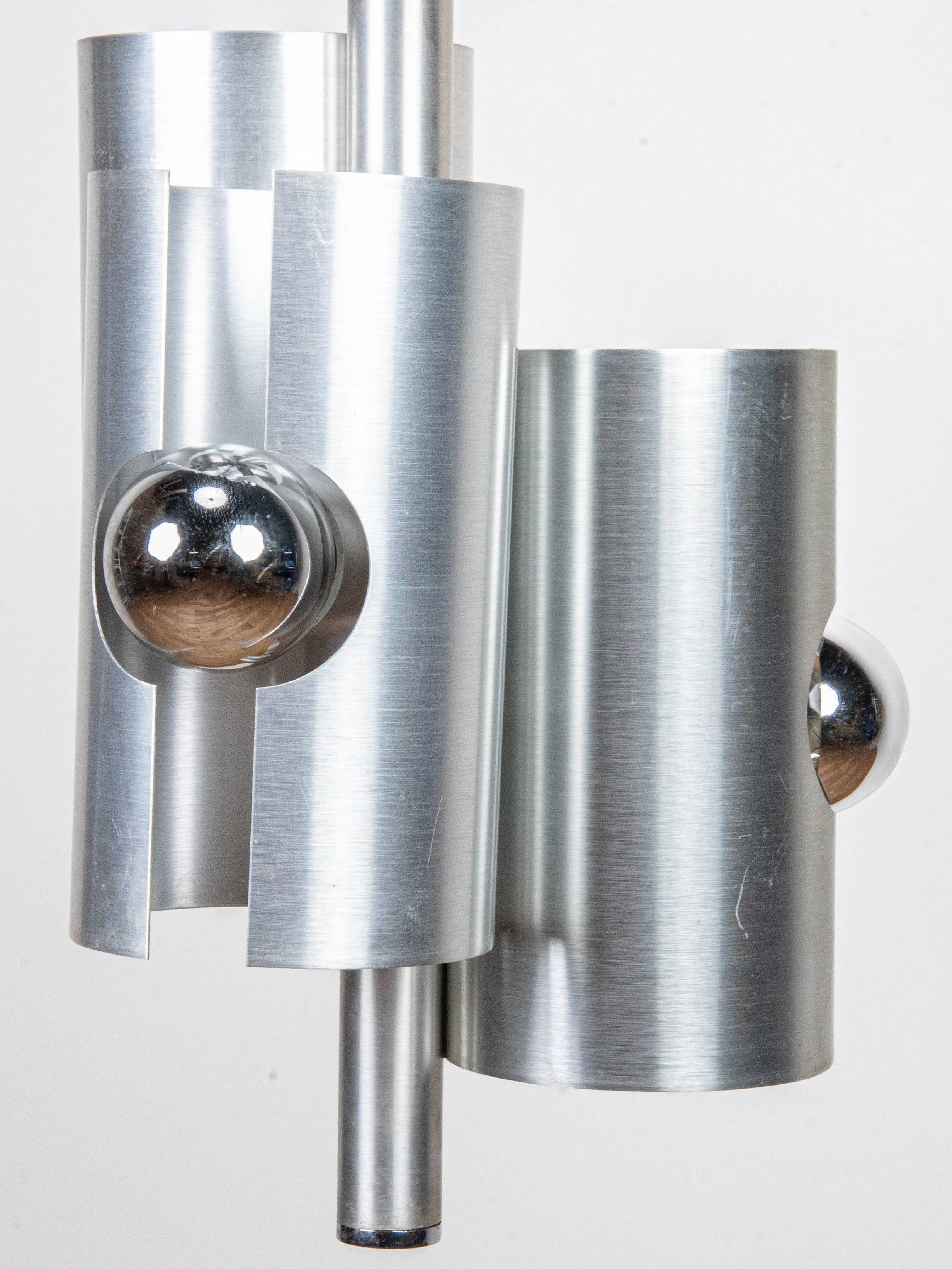 Brushed metal chandelier by Polam Bielsko, 1960s-1970s