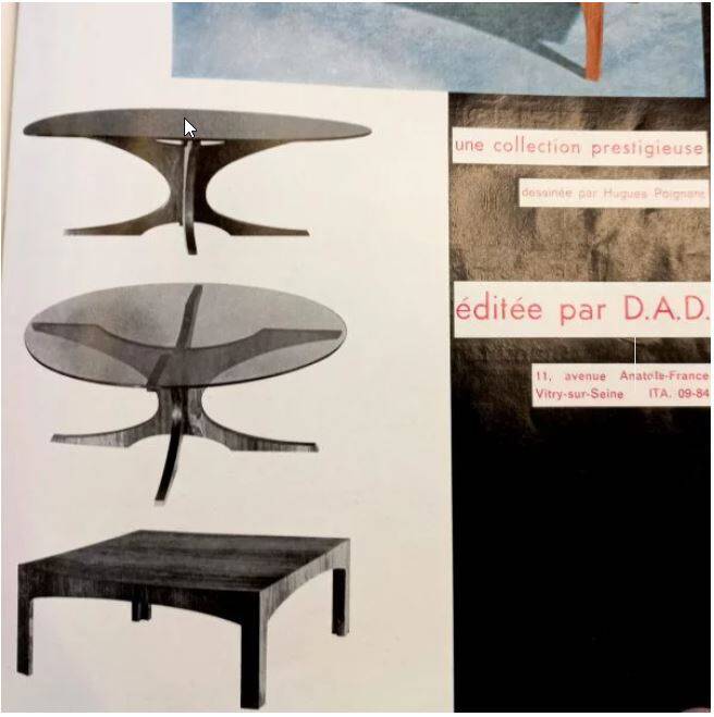 Table basse Hugues Poignant, teck et marbre, 1950-60