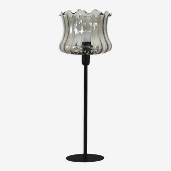 Table lamp with old and vintage smoked gray glass lampshade