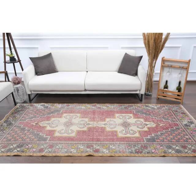 1970s Turkish Oushak Handmade Wool Cotton Pink Area Rug 127x276