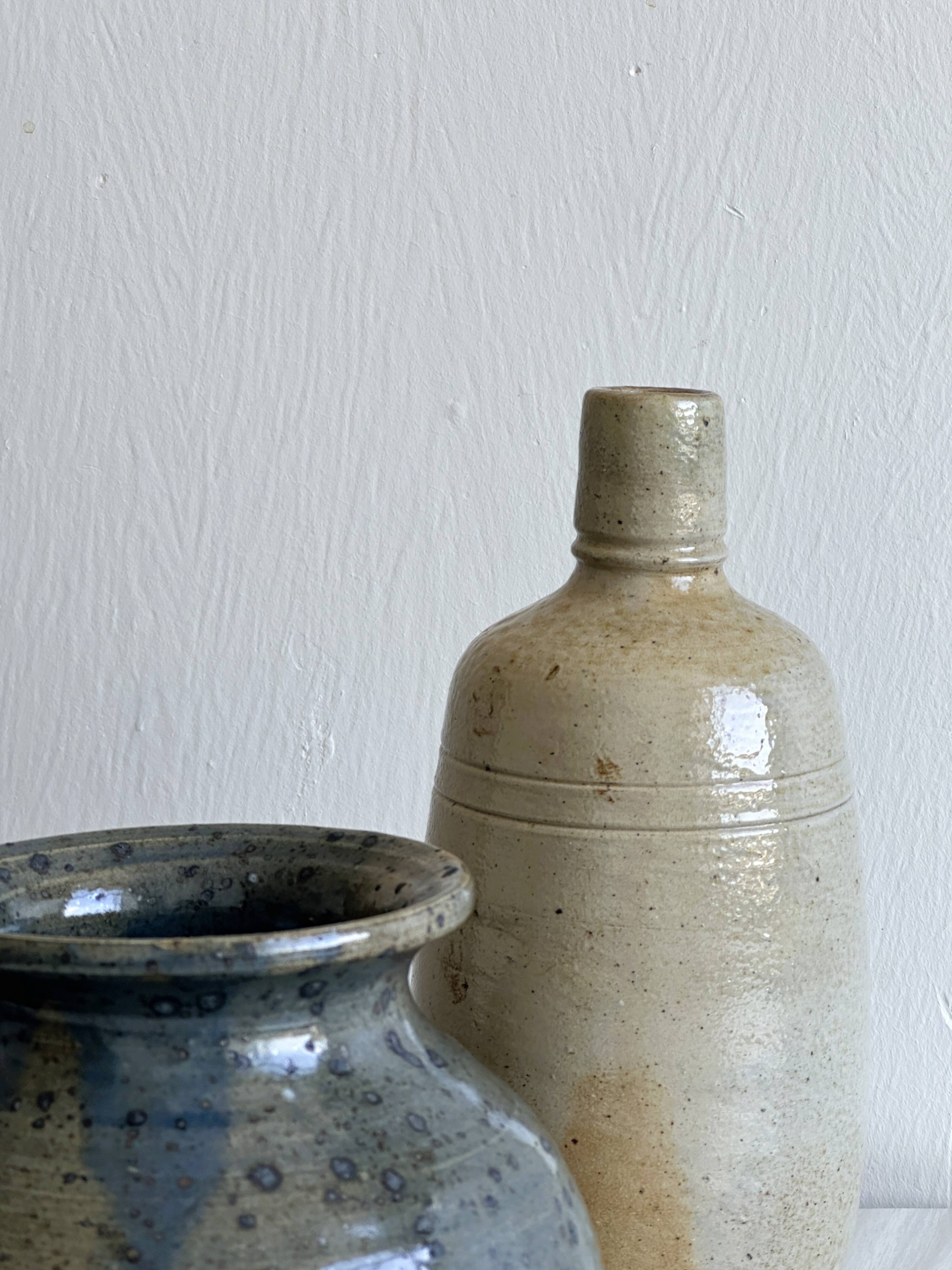 2 stoneware ceramics, vintage glazed stoneware vase