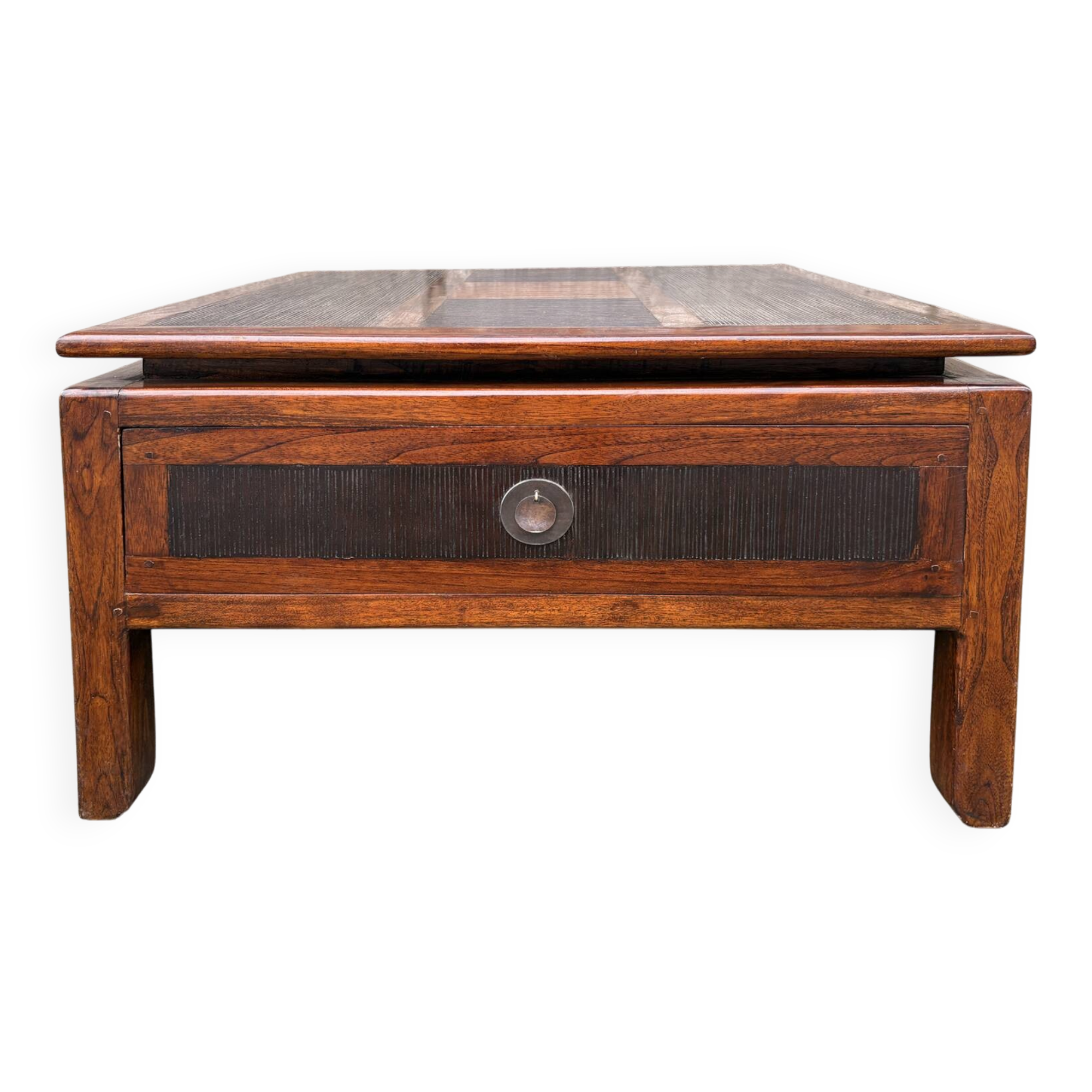 Vintage coffee table in solid wood and rattan - 1970s colonial style