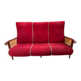 Banquette bois et velours circa 1900