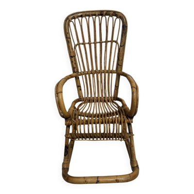Fauteuil à bascule vintage en rotin – années 60/70