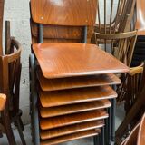 Set of 7 school chairs Eromes dark wood, 60s, Netherlands
