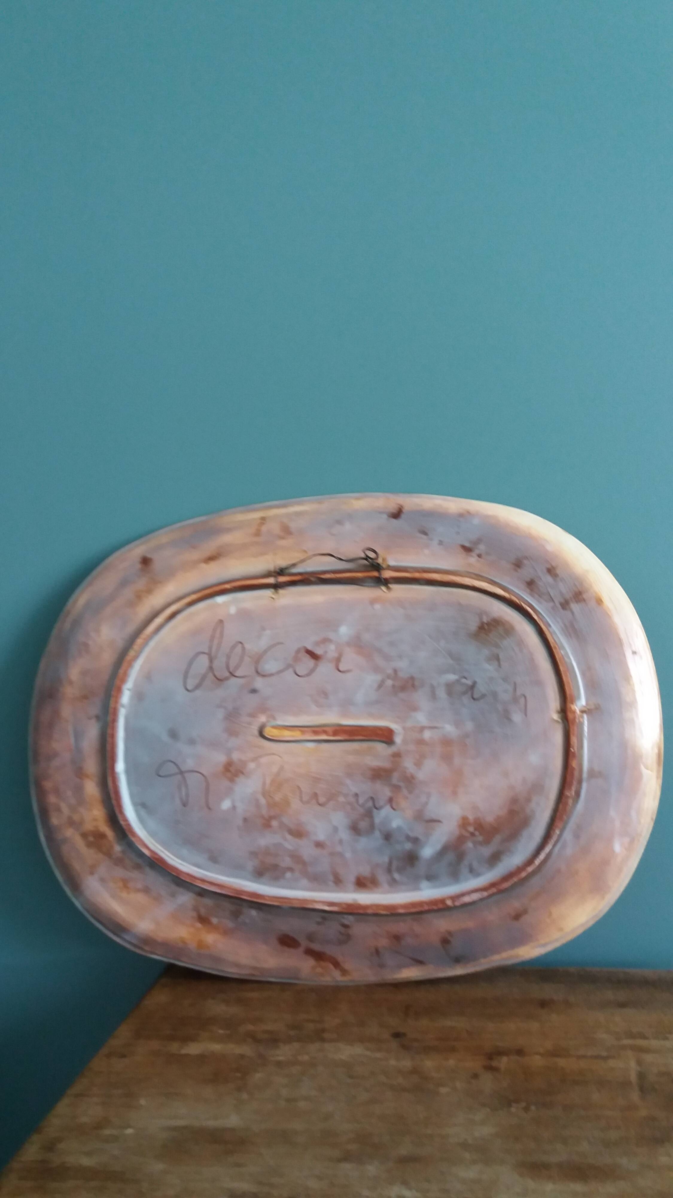 Plate signed Monique Brunner, Pansier, Pottery of the Aquarius, Vallauris