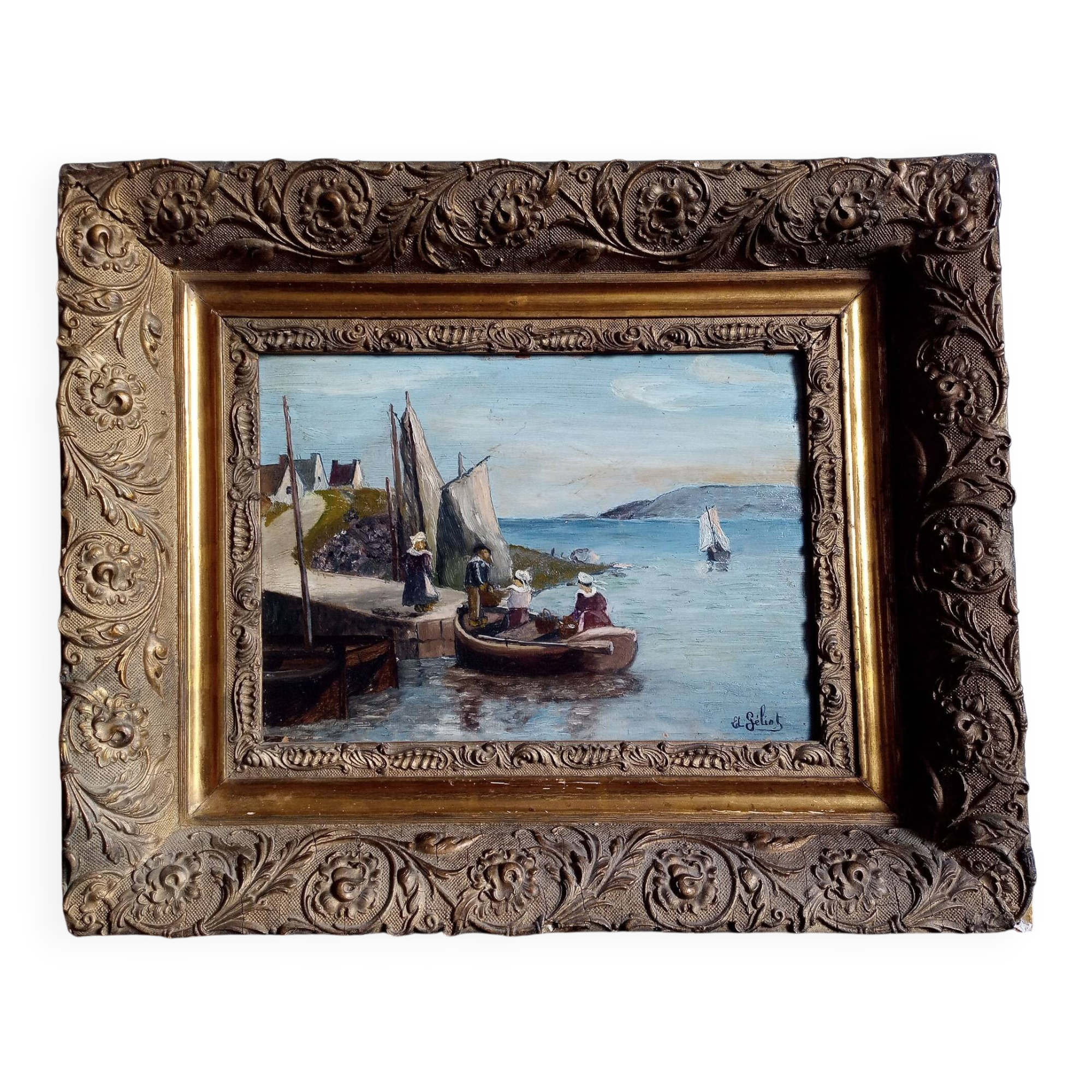 Oil on panel signed ED Géliot - 23 x 33 cm - boat in Brittany