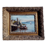 Huile sur panneau "Barque en Bretagne" signée ED Géliot