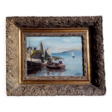 Oil on panel signed ED Géliot - 23 x 33 cm - boat in Brittany