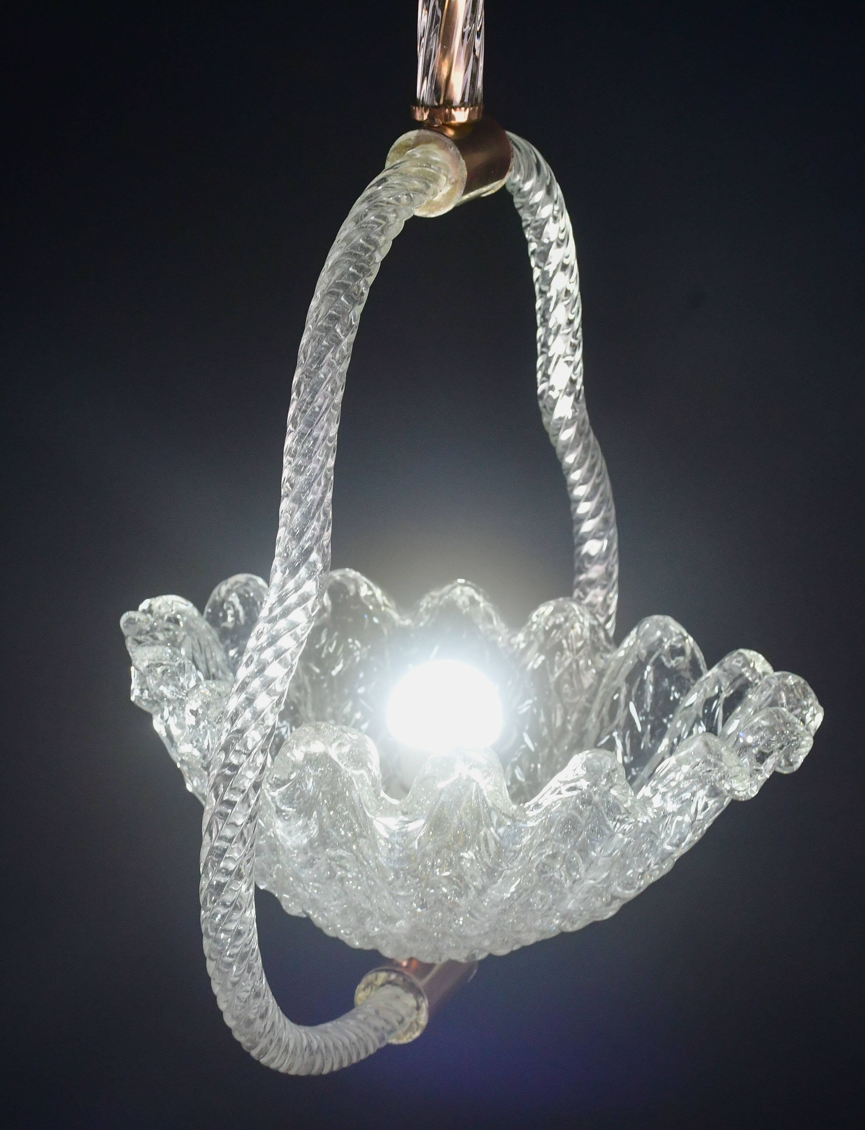 Charming Art Deco Barovier & Toso pendant light chandelier Murano glass, 1950s