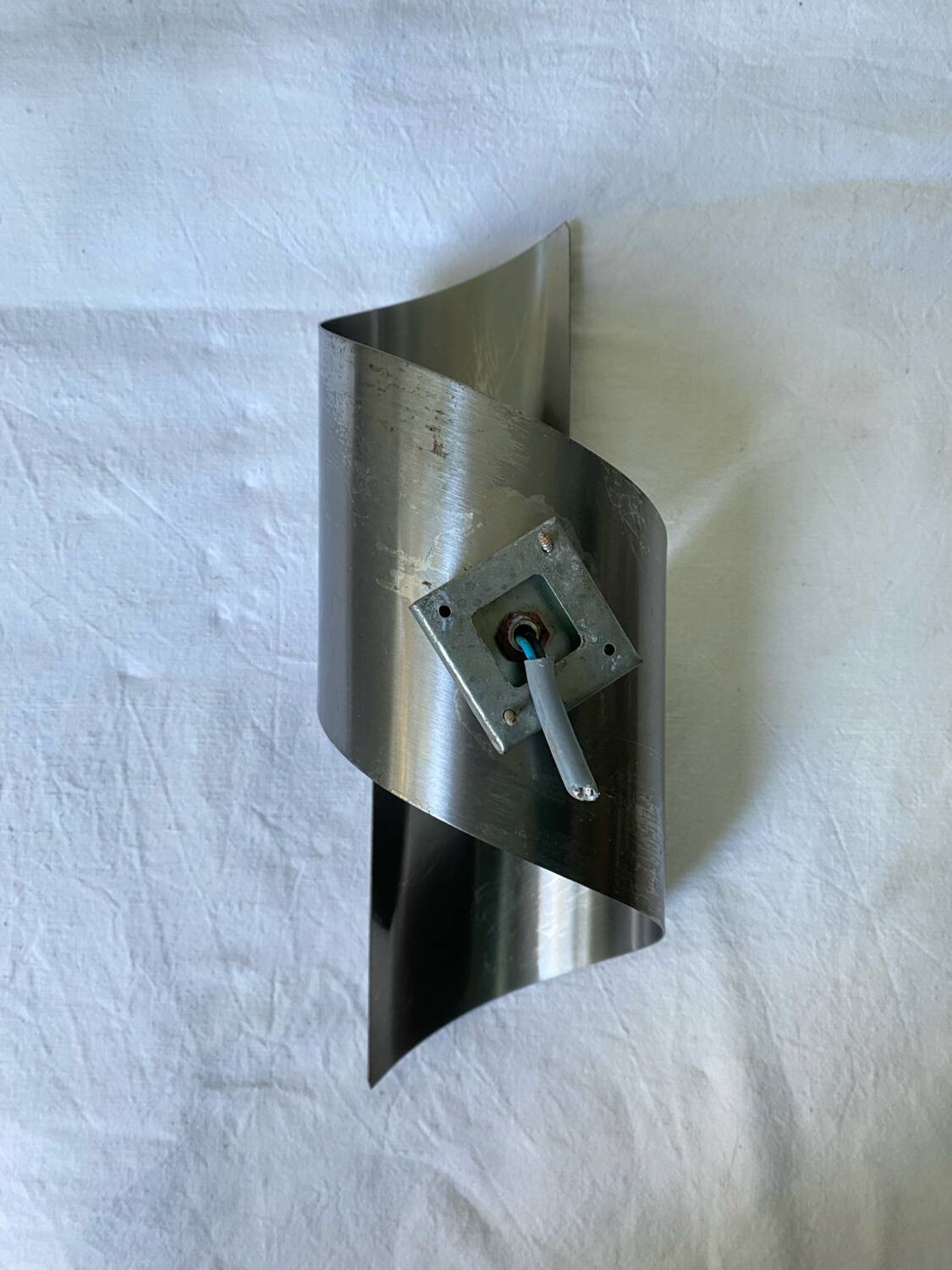 Brushed stainless steel wall light by Oxar France, vintage 1970s