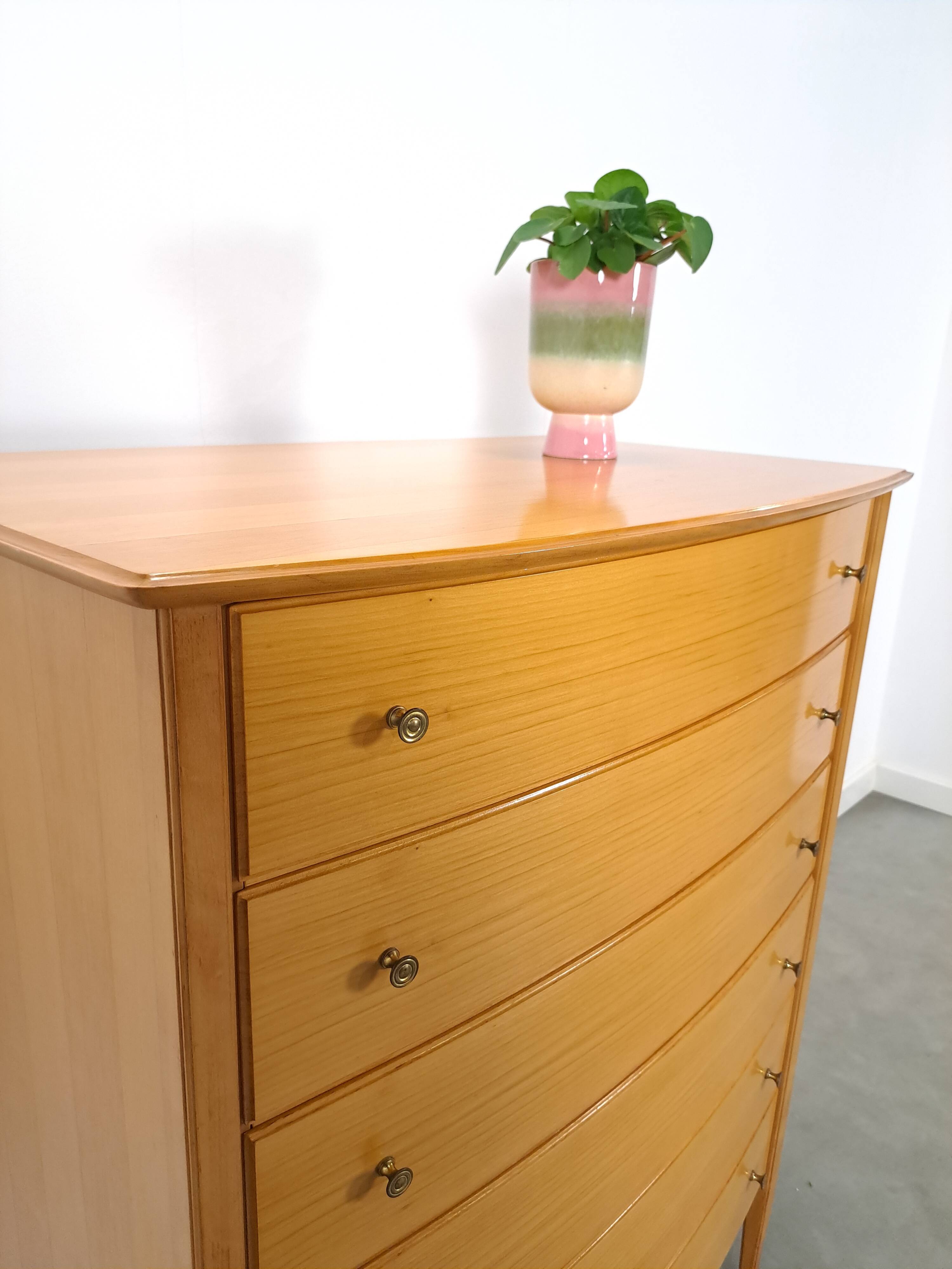 Mid-Century hoge gebogen ladekast met 6 lades