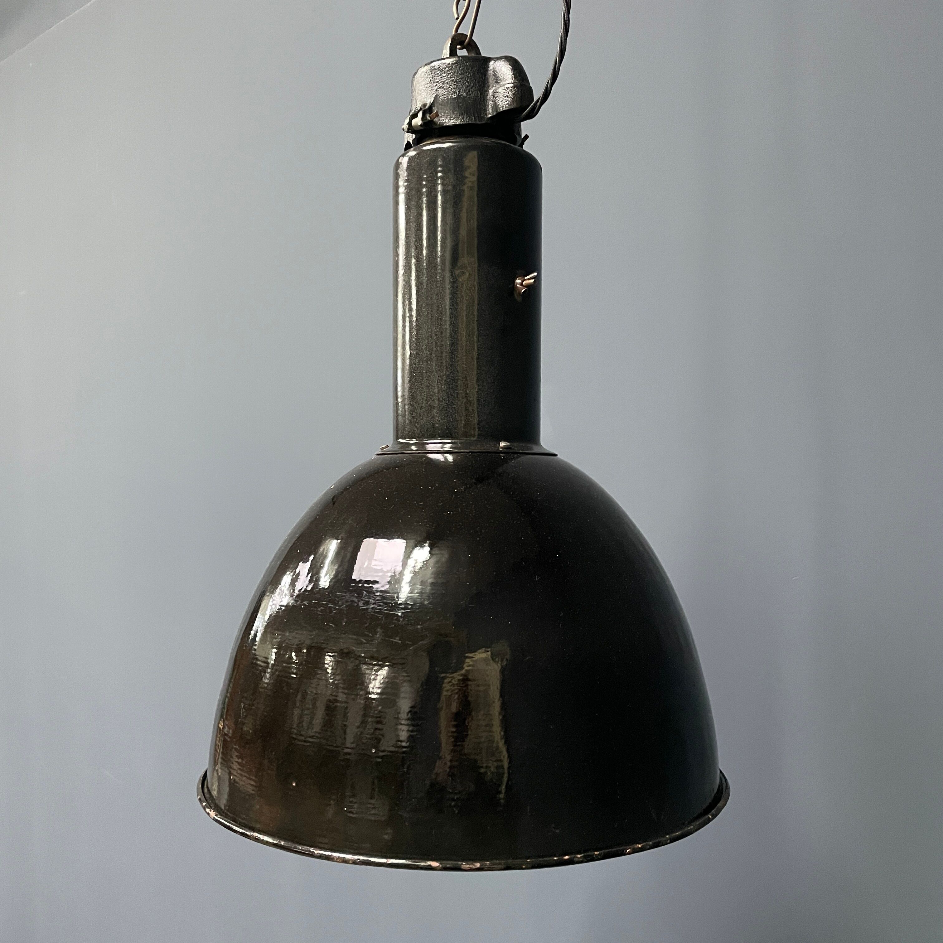 Large black enamel Bauhaus hanging lamp