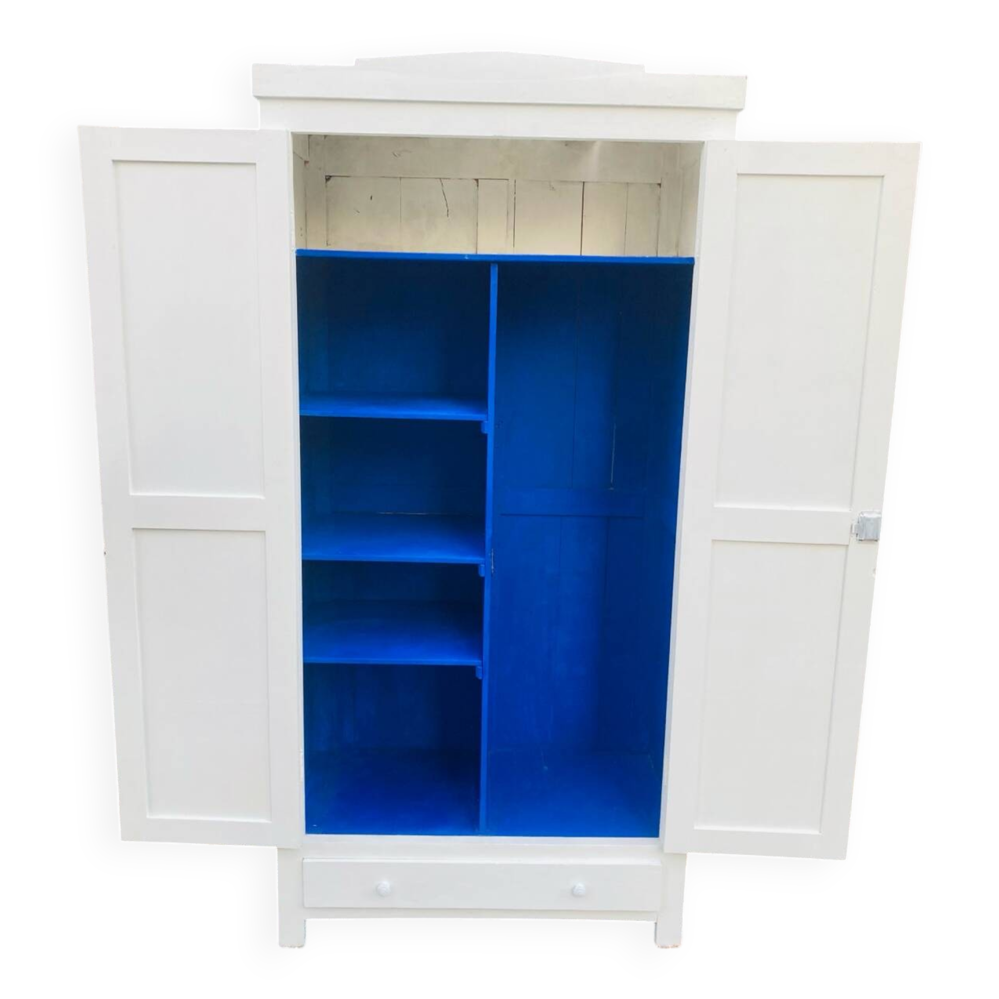 Antique white Parisian wardrobe with Majorelle blue interior