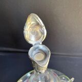 Liquor service Art Nouveau 1/2 Enamelled colored crystal with silver metal frame
