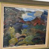 Original mid-century Swedish oil on canvas – “Scene” by Gösta Falck – vintage & framed – 73 × 64 cm