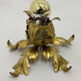 Lampe à fleurs en feuille d'or Hollywood Regency, années 1970