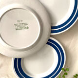 Set of 6 dessert plates in blue striped earthenware