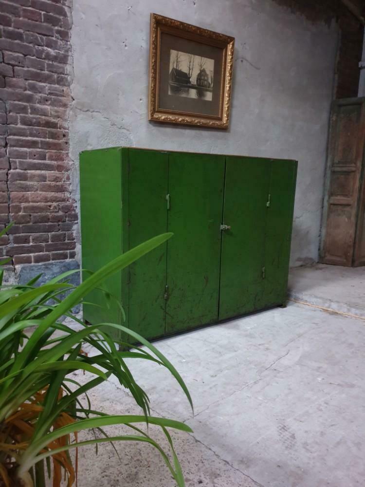 Vintage steel cupboard, shelf cupboard, kitchen island green