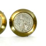 Stilux Milano, Mid-Century gild and glass ceiling lamps or sconces. Set of two